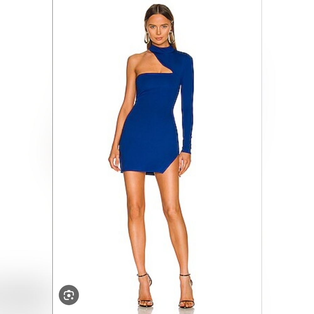 h:ours Crawley Mini Navy Dress Size XS Asymmetric Mini One Sleeve Cocktail Mini‎